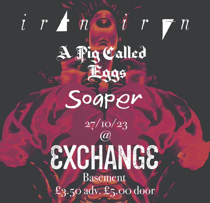a rorschach style symmetrical image in reds and oranges. a flyer for a music event.
