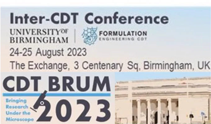 Banner advertising the Inter-CDT Conference 2023 that will take place in Birmingham at The Exchange in Centenary Square between 24th and 25th August 2023. 