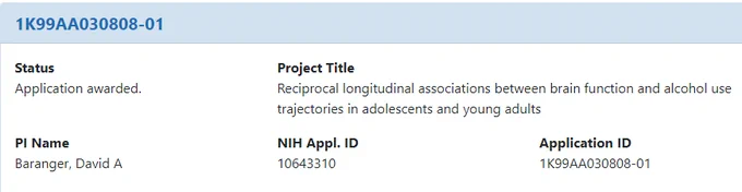 NIAAA K99/R00 Reciprocal longitudinal associations between brain function and alcohol use trajectories in adolescents and young adults