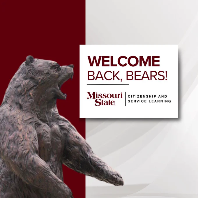 Bear statue welcoming students and faculty back to campus