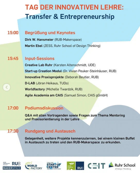 Programm Tag der innovativen Lehre. Vortrag zu agilen, innovativen Ansätzen von Samuel Simon 