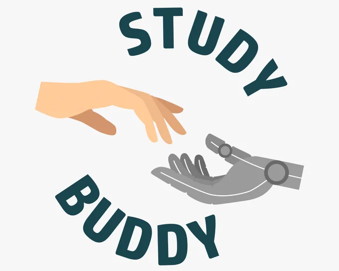 Logo des Projektes Study Buddy: Eine menschliche und eine Roboterhand reichen sich die Hände