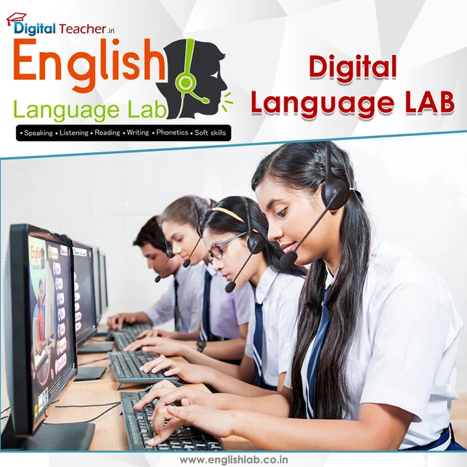 Find English Digital Language Lab service provider in Hyderabad. English language lab is the software which enhances the skills of a student, teaches English and enhances ability to Listen, Speak, Read and Write.