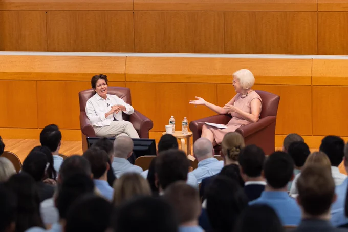 Kara Swisher, Co-host, Pivot Podcast and Host, “On With Kara Swisher,” and Susan Jurevics (MBA '96), Chief Brand & International Officer at Audible, sat down for a keynote fireside chat as part of Stern LAUNCH, NYU Stern’s two-year Full-time MBA orientation.