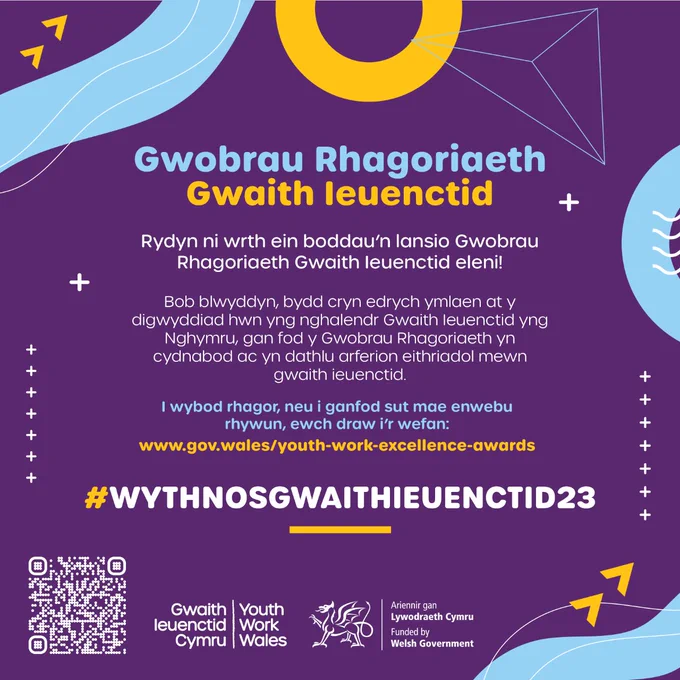 Pleser yw cyhoeddi ein Gwobrau Rhagoriaeth Gwaith Ieuenctid 2023.

Yn uchafnbwynt y y calendr Gwaith Ieuenctid yng Nghymru mae'n gyfle gwych i gydnabod a dathlu Gwaith Ieuenctid eithriadol.