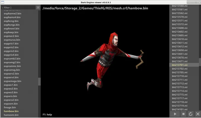Dark Engine Viewer running on Debian 10