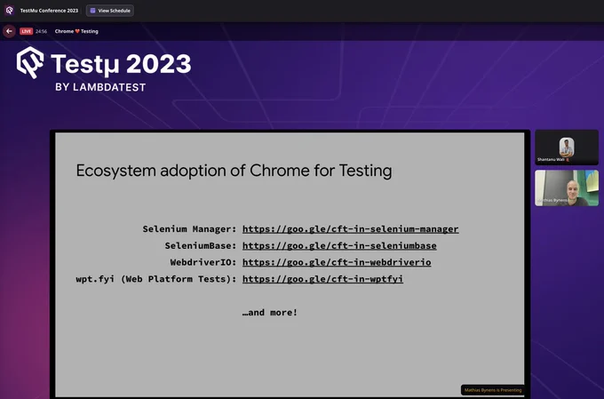 Ecosystem adoption of Chrome for Testing session at Testmu Conference 2023