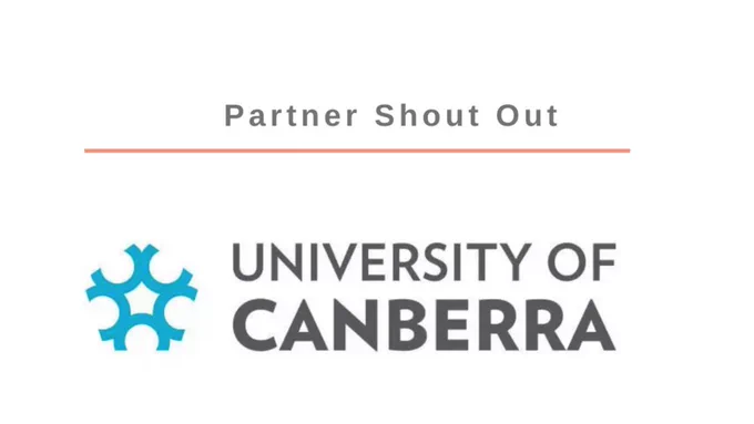 White graphic with University of Canberra logo