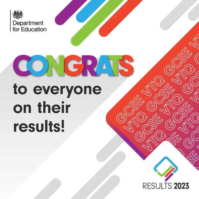 Graphic reads: Congrats to everyone on their GCSE and VTQ results