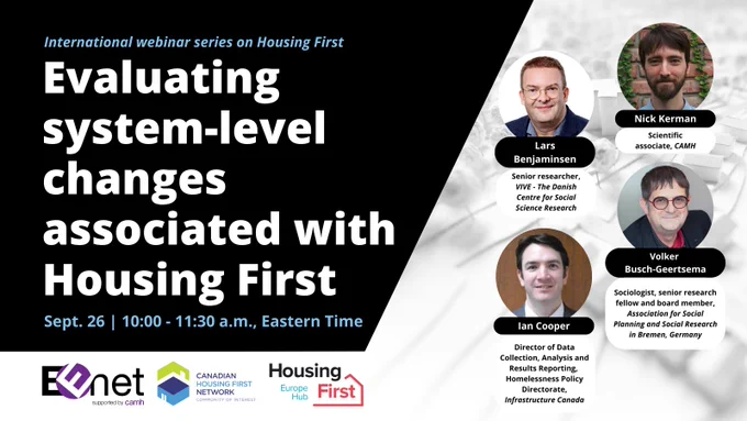 Evaluating system-level changes associated with Housing First. September 26 at 10 AM to 12 PM Eastern Time. 