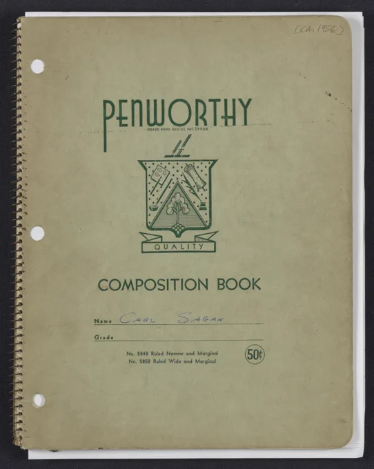 Carl Sagan's notebook from the University of Chicago.