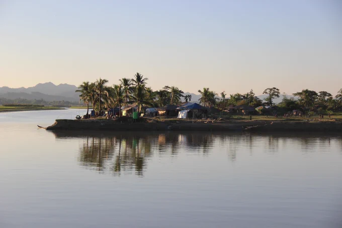Rohingya village on the banks of the Mayu River, Arakan, Myanmar, 2015. 