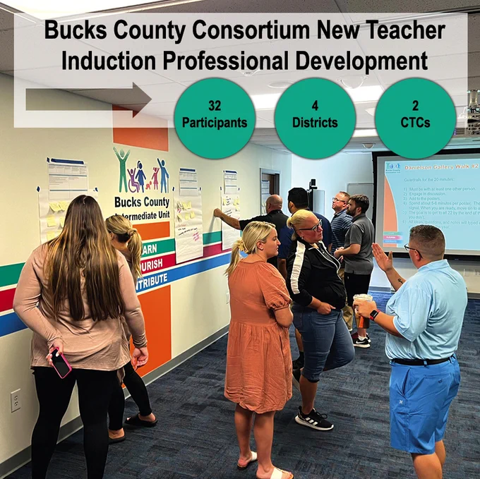 New teachers participate in professional development training at the Bucks County Intermediate Unit.