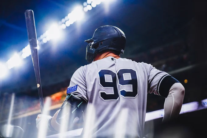 Aaron judge in the on deck circle at Minute Maid Park.
