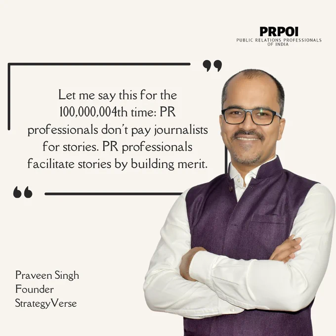  1 



It had to be said ! 

And Praveen Singh says it so well. 



More from him on our Twitter handle ( prpoi_india ) as he drops in some more #truthbombs on PR.



#pr #prindustry #publicrelations #communityengagement #prcommunity #upskill #prpoi #upskillwithprpoi #upskilling 



