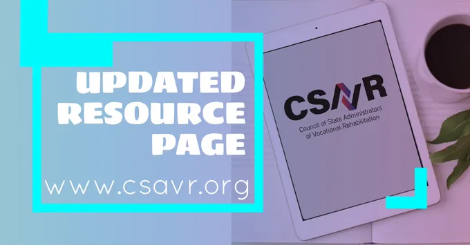 Updated Resource Page www.csavr.org graphic includes an iPad with the csavr logo in the background themed with blue to red gradients overlaid 