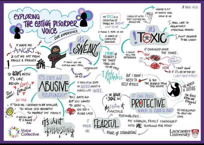 A detailed illustration of our previous webinar’s discussions and how they described living with an eating disorder voice