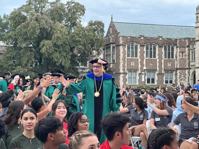 Chancellor Martin greets the crowd.