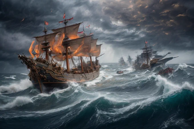 Mongol fleet getting destroyed by typhoons 