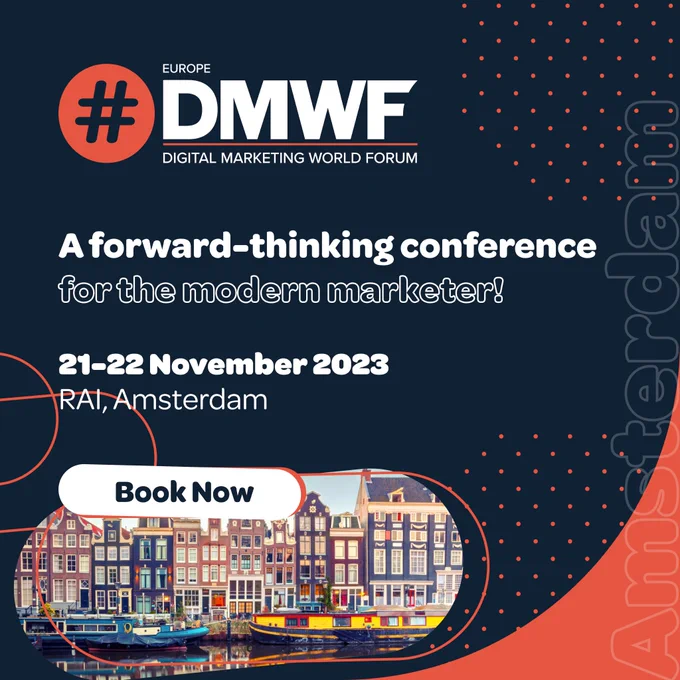 The banner reads: Save the date & register for #DMWF Europe (21-22 Nov) https://bit.ly/3XKcP32. 

Co-located with Influencer Marketing World, network with 1,000  attendees, 80  speakers, 5 conferences & across 2 days #ad #DMWFEurope 

#DigitalMarketing #marketing #socialmediamaketing #CX #CxM