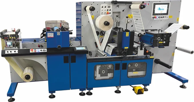 Daco DF350SR semi-rotary die cutter for the finishing of digitally printed labels.