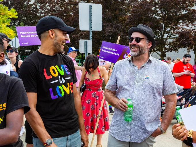 A photo of Clerk Hannaford with a participant in the Pride Parade. 