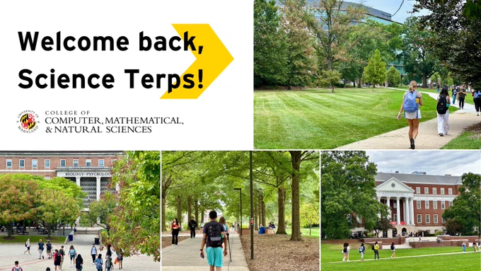 "Welcome back, Science Terps" with collage of campus photos
