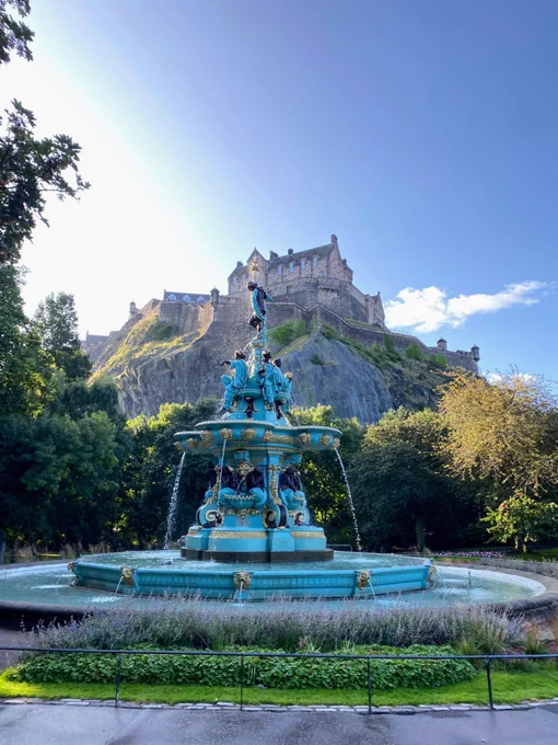 Castle and fountain. 