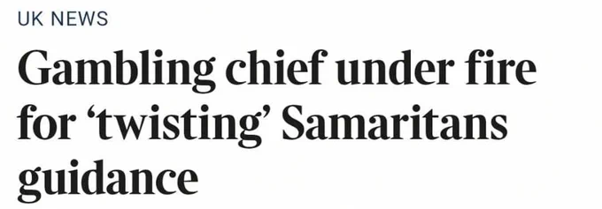 UK News
Gambling chief under fire for 'twisting' Samaritans guidance
