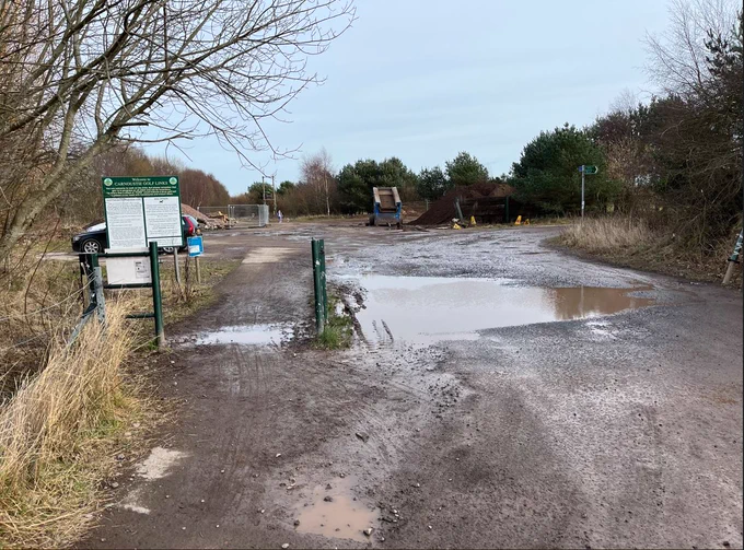 flooded area at pathway between Barry Links and Carnoustie Golf Links practice area