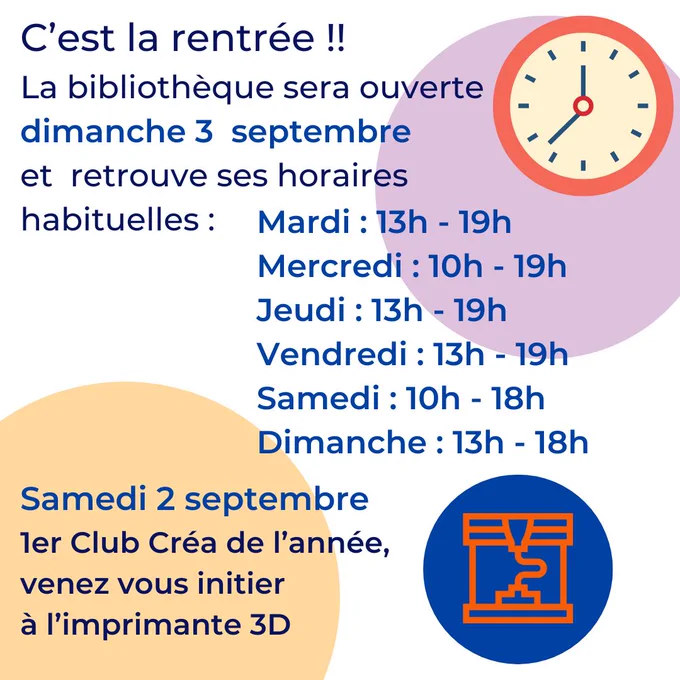 C'est la rentrée , horaires et club créa 3d