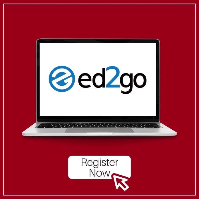 Pictured is a computer with the Ed2Go logo and a button that says, "Register Now."