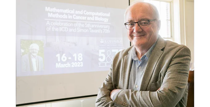 Simon Tavaré at the Mathematical and Computational Methods in Cancer and Biology, a symposium in March 2023 celebrating the Institute’s 5th anniversary and his 70th