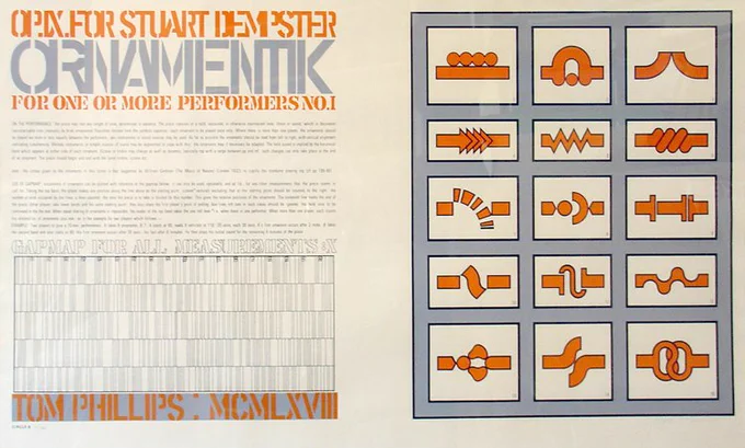 Notes on this work:

https://www.tomphillips.co.uk/works/music-scores/item/5281-ornamentik-opus-ix#