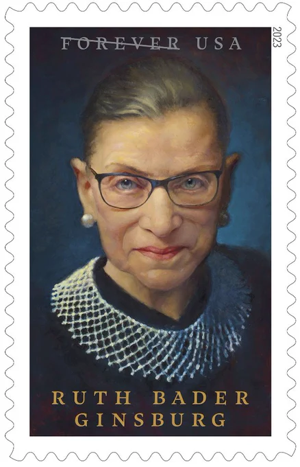 An image of the new Forever Stamp honoring the legacy of Justice Ruth Bader Ginsberg
