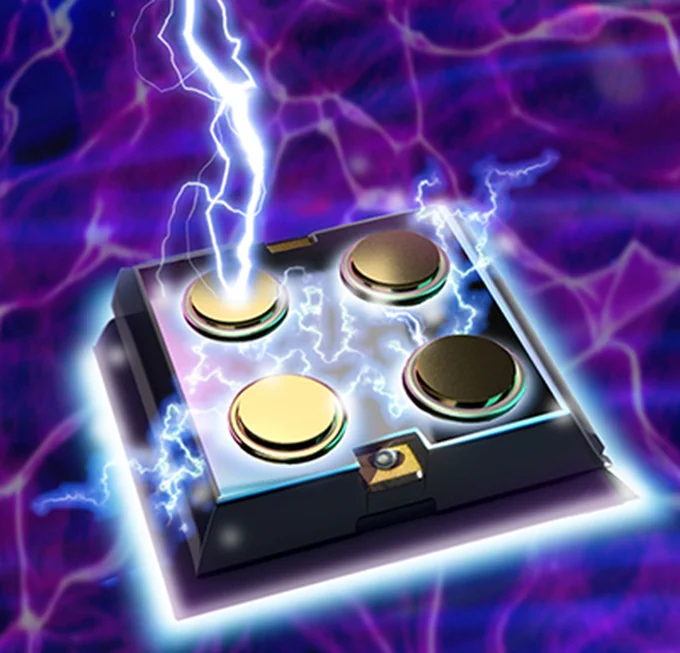 Illustration of a set of four electrodes with an electric shock going into one of them and all four crackling with electricity