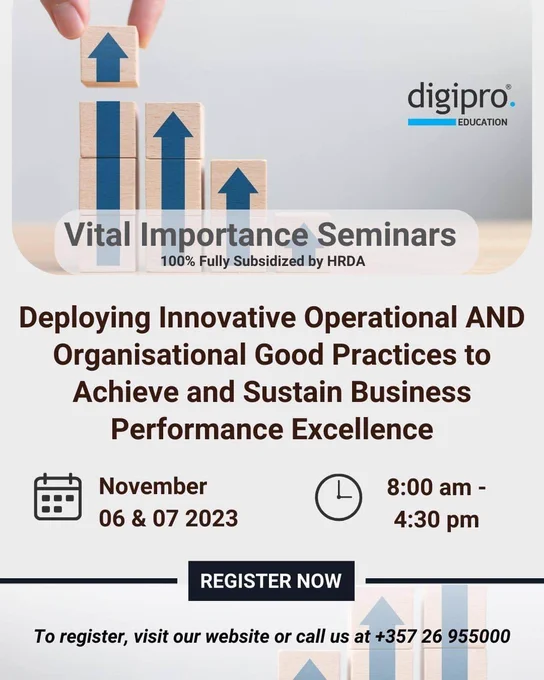 𝗗𝗲𝗽𝗹𝗼𝘆𝗶𝗻𝗴 𝗜𝗻𝗻𝗼𝘃𝗮𝘁𝗶𝘃𝗲 𝗢𝗽𝗲𝗿𝗮𝘁𝗶𝗼𝗻𝗮𝗹 𝗔𝗡𝗗 𝗢𝗿𝗴𝗮𝗻𝗶𝘀𝗮𝘁𝗶𝗼𝗻𝗮𝗹 𝗚𝗼𝗼𝗱 𝗣𝗿𝗮𝗰𝘁𝗶𝗰𝗲𝘀 𝘁𝗼 𝗔𝗰𝗵𝗶𝗲𝘃𝗲 𝗮𝗻𝗱 𝗦𝘂𝘀𝘁𝗮𝗶𝗻 𝗕𝘂𝘀𝗶𝗻𝗲𝘀𝘀 𝗣𝗲𝗿𝗳𝗼𝗿𝗺𝗮𝗻𝗰𝗲 𝗘𝘅𝗰𝗲𝗹𝗹𝗲𝗻𝗰𝗲. This is a practice-oriented, experiential seminar that aims at helping SME’s and or large organizations business owners and managers to quickly and effectively deploy innovative practices, and follow good practices to securely lead effective and efficient operating processes.
👉 To register, visit our website, follow the link: https://bit.ly/Innovative-Operational-Organisational-Practices-for-Business-Performance-Excellence, or call us at  35726955000.
#innovative #innovation #operational #business #businessowner #Performance #performance #excellence #change #company #seminar #hrda #ΑνΑΔ  #seminars #seminar #onlineseminar #subsidized #onlinelearning #onlinelearning #learning  #paphos #limassol #nicosia #larnaca #cyprus #digiproeducation #learningonline