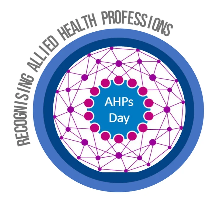 The AHPs Day logo in a circle with text reading 'recognising Allied Health Professions' going around the circle. 