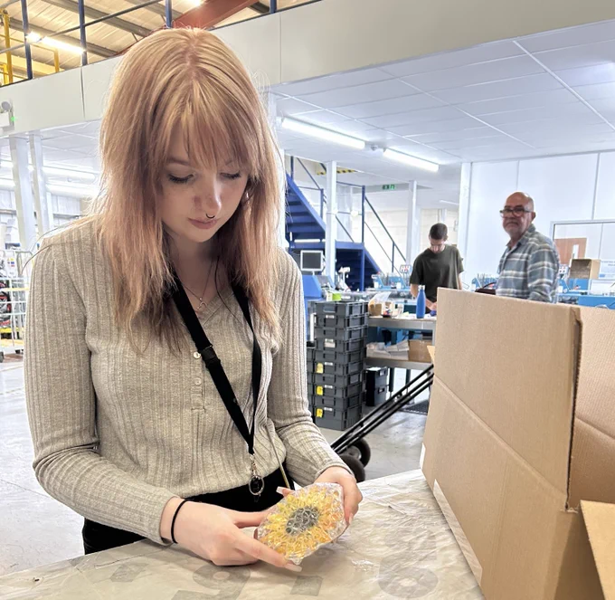Amy packing sunflowers for post.