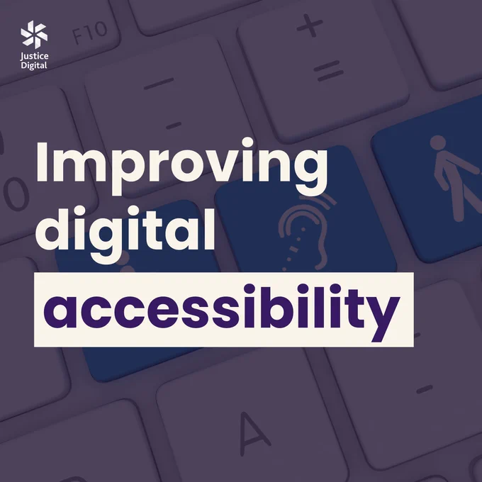 Image of computer keyboard, with a purple colour overlay and text reading "Improving Digital Accessibility" 