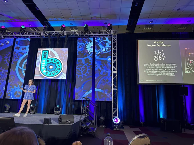 Brooke on stage presenting at DevOpsDays Boise