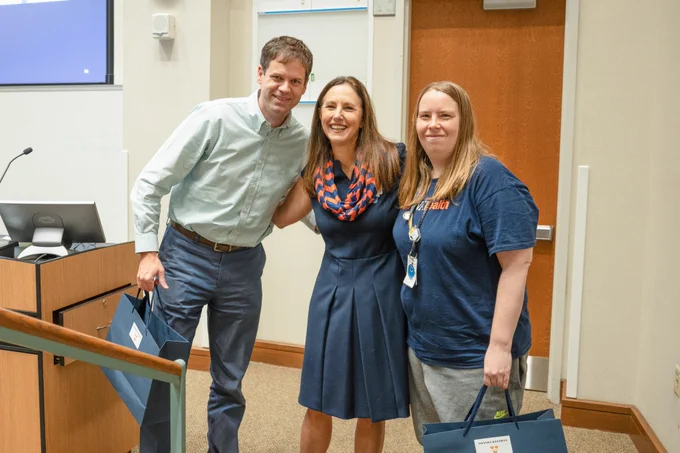 Dr. McNaull with faculty award recipients Drs. Amanda Kleiman and Stephen Collins.
