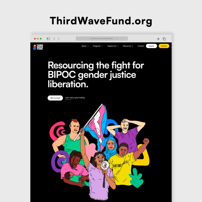 Screenshot of our new website’s homepage with black copy at the top that reads “ThirdWaveFund.org.”