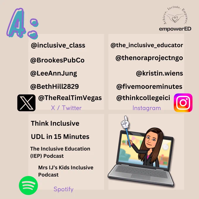 The brunette cartoon is popping through a computer screen pointing up at the answers positioned on a tan background.