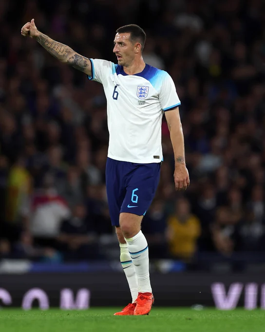 Lewis Dunk gives a thumbs up during England's win over Scotland