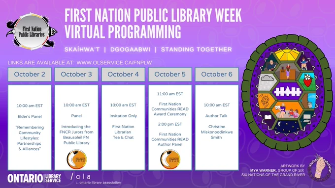 Image of the First Nation Public Library Week schedule.