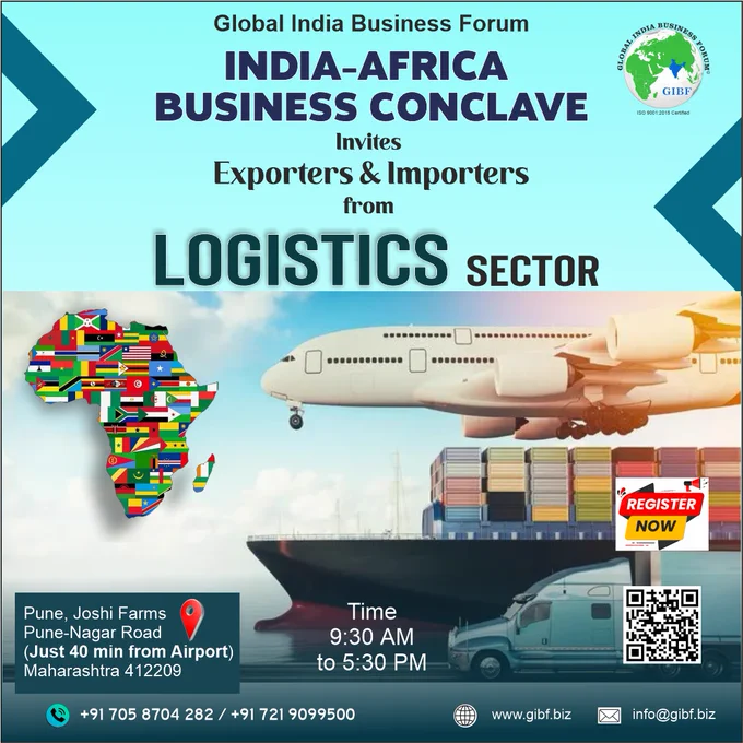 🌍Global India Business Forum organising Event : India-Africa Business Conclave.
🚚🌐 Join Us for the Ultimate Logistics Experience! 🌐🚚
Are you ready to dive into the world of logistics and supply chain management? 🌍 Whether you're a seasoned industry pro or just starting out, our Logistics Sector Event 2023 is a must-attend!
It's an opportunity to discuss With panel of ambassadors and delegates from over 15 African countries, to discuss business opportunites available on African Countires.
🔥 Why Attend? 🔥
🌟 Gain insights into the latest trends and innovations in logistics.
🌟 Connect with like-minded professionals and expand your network.
🌟 Acquire valuable skills and knowledge to advance your career.
🌟 Discover solutions to real-world logistics challenges.
🌟 Be part of a dynamic and forward-thinking logistics community.
4🗓️ Dates: October 6th & 7th
📍 Venue: Joshi Farm Pune
📌 Register now: 
https://forms.gle/NrbVazg1FTceLCD37