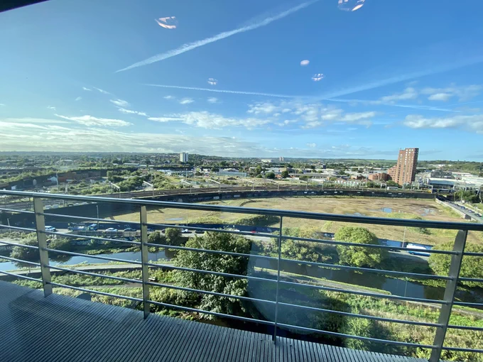 A view of Leeds from the 8th floor of The Studio on a sunny day