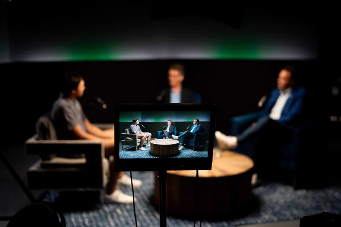 Jason, Elliotte and Jeff sitting down filming a 32 thoughts episode