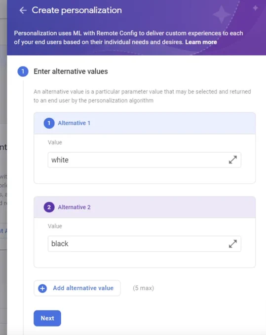 Screenshot displaying Firebase Remote Config personalization